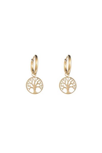 Go Dutch Label Tree of Life Earrings, Stainless Steel, Gold