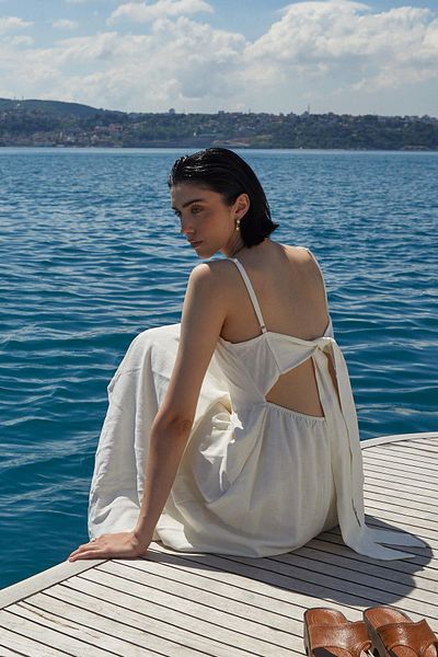 MARKALİSTE Μίντι Φόρεμα με Πίσω Λουράκι Εκρού