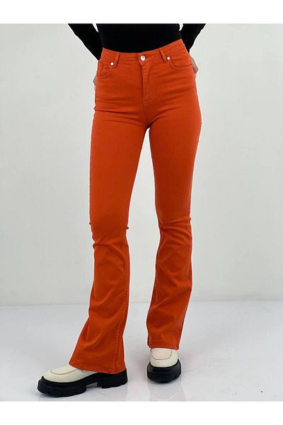 Miss Poem Women's Jeans High Waist Spanish Leg Baggy Orange Denim Pants