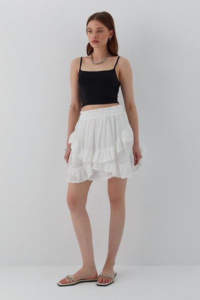 MARKALİSTE Ruffled Shorts Mini Skirt Ecru