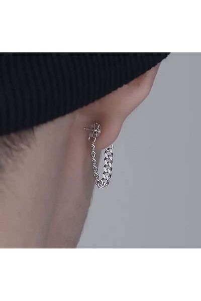 ACAR TAKI Men's Steel Chain ​​Earrings-Silver Color Acr5495