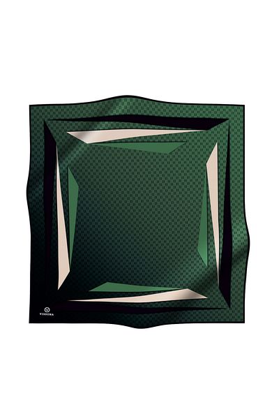 Vissona 100% Twill Silk Gradient Pattern Μαύρο - Σμαραγδένιο Πράσινο Χρώμα 90x90 Σχήμα Ραπτικής Κασκόλ: Ράψιμο στο χέρι