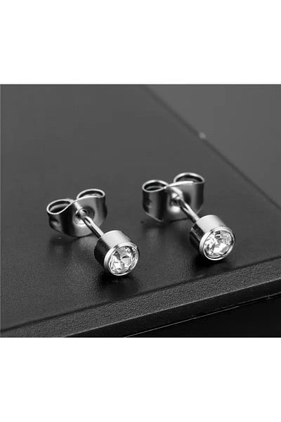 ACAR TAKI Unisex Tekstal Steel Earring 4Mm-Silver Color Acr5474