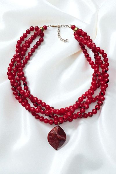PETEK AKSESUAR Red Multiple Bead Necklace