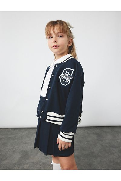 Koton Long Sleeve Embroidered College Collar Hooded Bomber Jacket