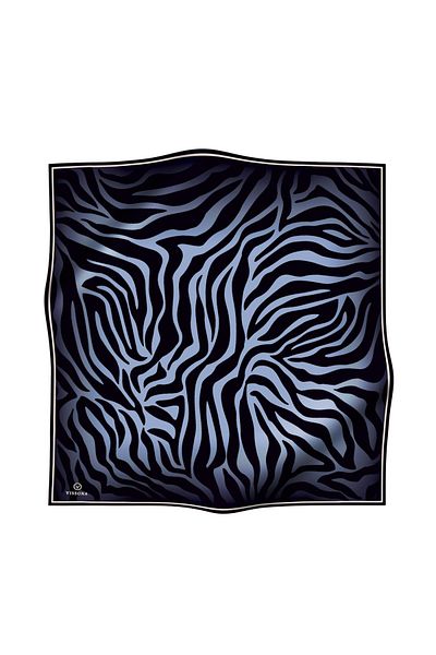 Vissona Μαύρο μαντήλι Indigo με μοτίβο ζέβρας - 100% Twill, 90x90, Ράψιμο στο χέρι