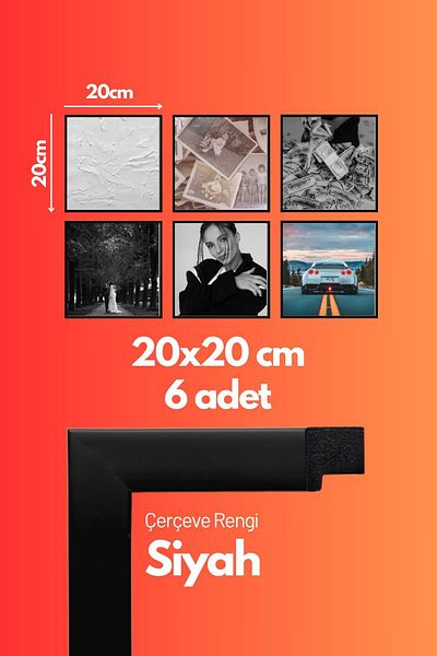 AtlasSG 21mm 6-Piece Frame Set 20X20 cm 6 Pieces Photo Picture Frame Wall Hanging Shatterproof Pvc