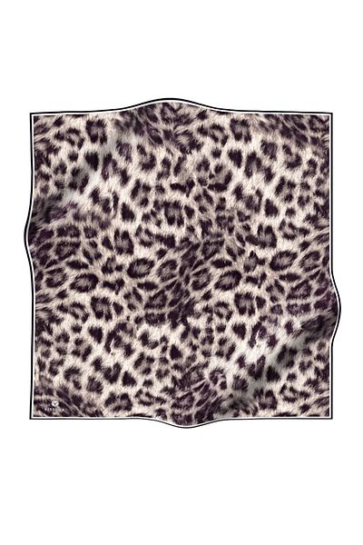 Vissona Μπεζ Λεοπάρ μοτίβο μαύρο 90x90 Twill κασκόλ - Ράψιμο στο χέρι