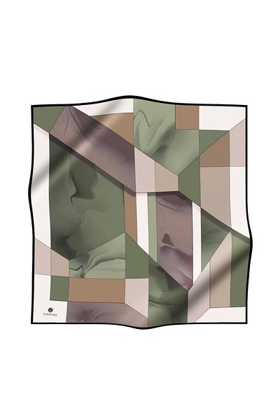 Vissona Γεωμετρικό σχέδιο 100% Twill Silk - Khaki Copper 90x90 Σχήμα ραπτικής κασκόλ: Ράψιμο στο χέρι