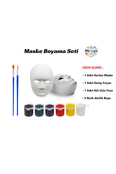 Minopi 1 Adet Karton Maske , 6 Renk Akrilik Boya , Resim Fırçası , Resim Pale...