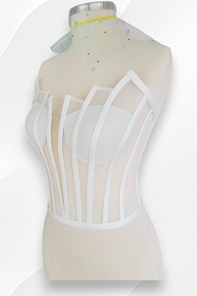 FİYPER Білі прозорі корсетні бюст'є з підкладкою під дротом весільні сукні готові розмір