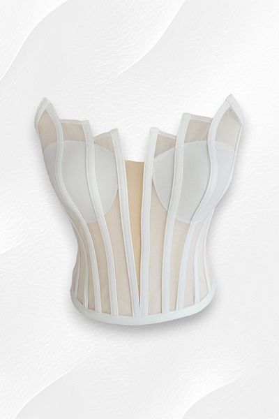 FİYPER White Sheer Underwire Corset Bustier Wedding Dress Ready Size