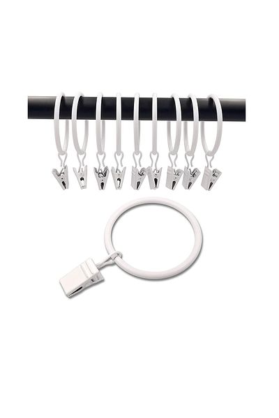 LEAXOR Set 30 Metal Rings for Curtains with Clips, LEAXOR®, 38mm, White