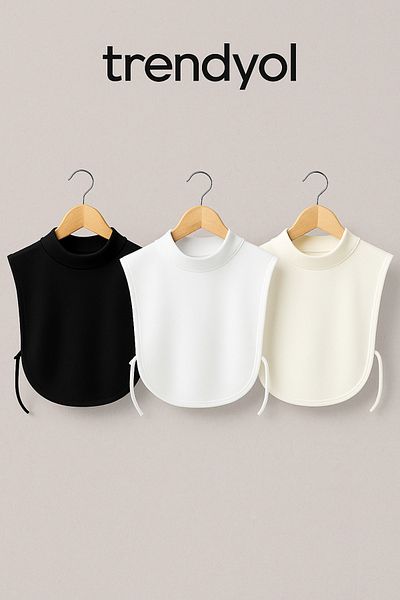 BEYAZ DÜŞ Bey-azdüş Fular pentru gât hijab 3 piese Negru Alb Cremă Simit Fular pentru gât Model simplu