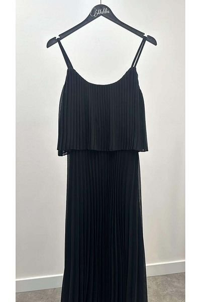 Maldia Shop Women's Pleated Chiffon Black Dress