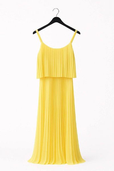 Maldia Shop Women's Pleated Chiffon Yellow Dress