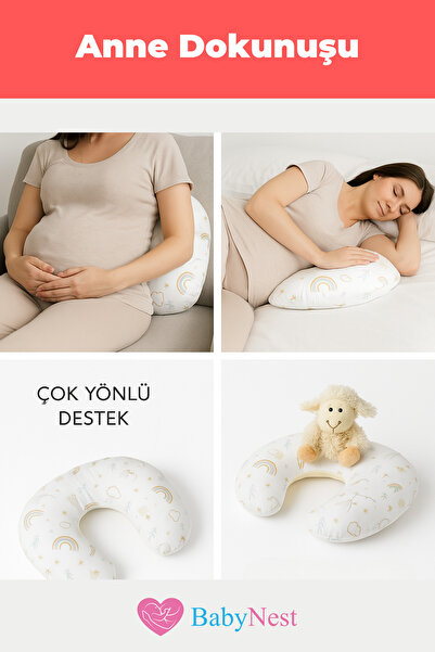 Babynest Emzirme Yastığı ve Destek Minderi Gökkuşağı Bej