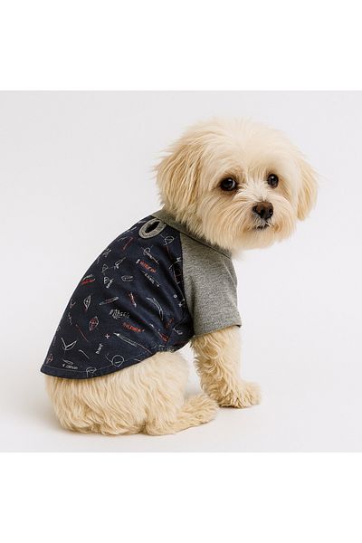 MPZ Pets 100% Cotton Cat and Dog Clothing - Navy Blue Geo Pattern Basic T-Shirt