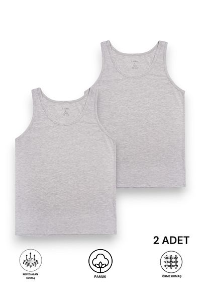 LAUMA Gray 2-Piece Wide Collar Combed Cotton Men's Undershirt