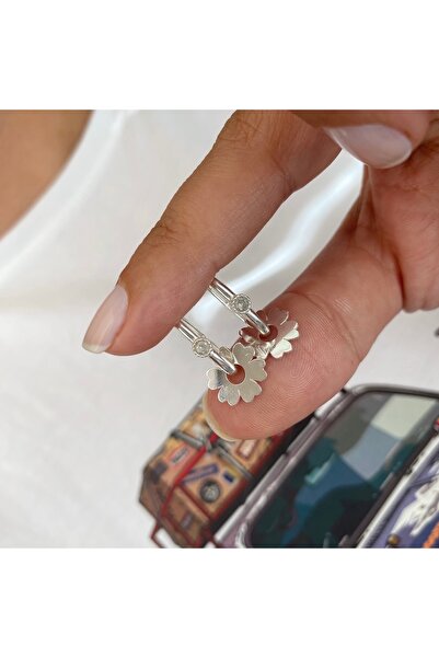 simurg jewellery Gümüş Beyaz Taşlı Göçmen Küpe