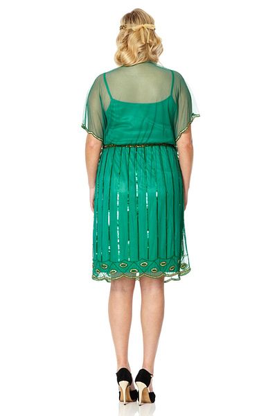 GATSBYLADY LONDON Angel Sleeve Plus Size Flapper Dress in Emerald Green