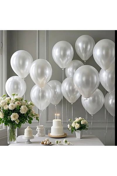Deniz Party Store White Metallic Latex Balloon 10 Pieces Pearl White