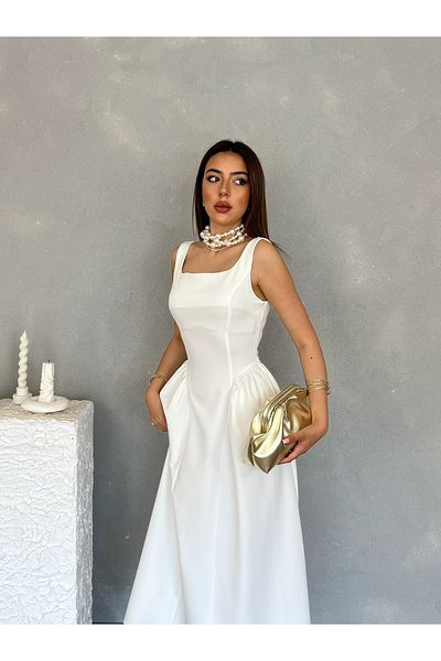 Nesil Γυναικείο φόρεμα με τετράγωνο γιακά μακρύ μήκος καθημερινής ειδικής περίστασης