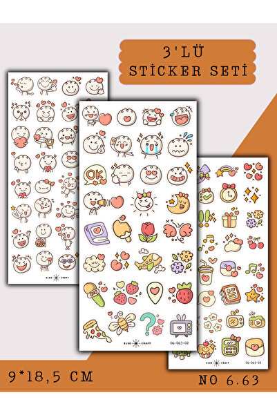 Else Craft 3'lü Mini Sevimli Karakterler Temalı Sticker No 6.63-Ajanda Planla...