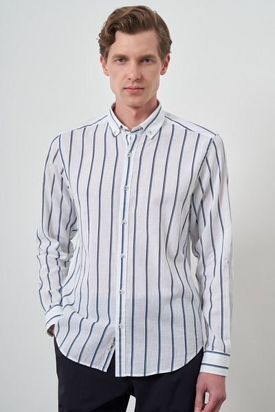 Morven Ανδρικό πουκάμισο με πέτο με κουμπιά Dynamic Fit Navy Blue