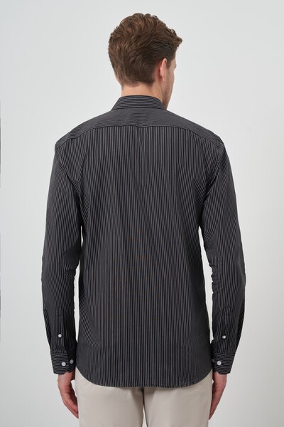 Morven Ανδρικό πουκάμισο με σκληρό γιακά με μαύρο βαμβακερό τάση