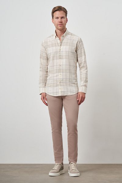 Morven Ανδρικό πουκάμισο μπεζ βαμβακερό Trend Paneled Dynamic Fit