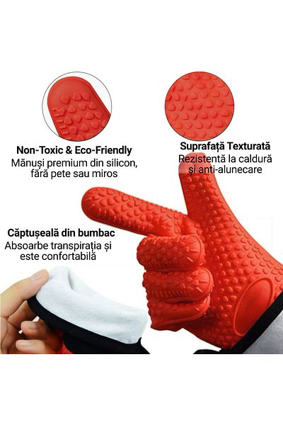 INNOVIO Mănușă Termorezistentă INNOVIO® din Silicon Alimentar, Pentru Bucatarie, Gratar si Cuptor, Rosu