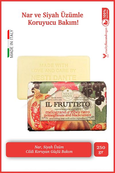 Nesti Dante Il Frutteto Pomegranate Blackcurrant Solid Soap 250Gr |   Antioxidant |   Pomegranate and Black Grapes