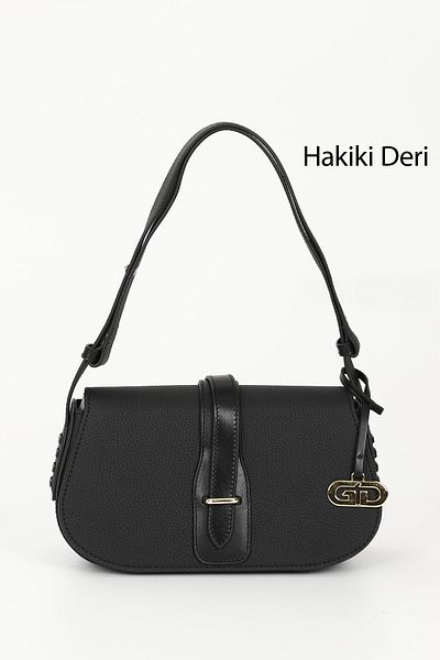 GÖNDERİ(R) Women's Black Floater Genuine Leather Hand and Shoulder Bag