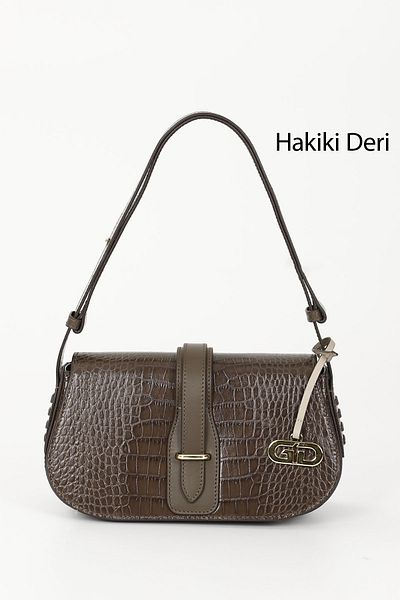GÖNDERİ(R) Women's Dark Mink Krako Genuine Leather Hand and Shoulder Bag