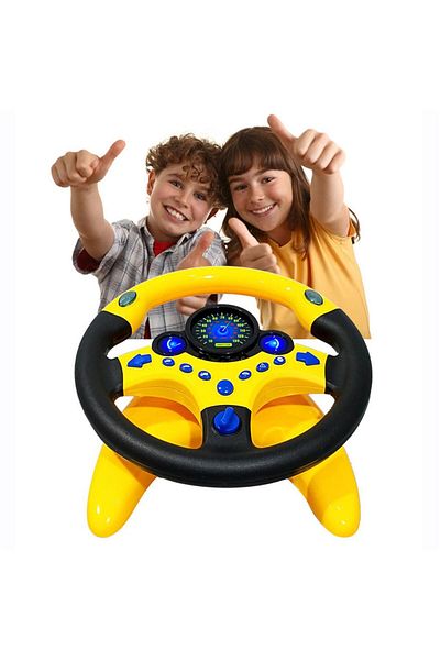 indiggo Interactive Steering Wheel for Kids Driving Simulator, Sounds, Lights, 360°, Suction Cups, Yellow/Black, 3 Years