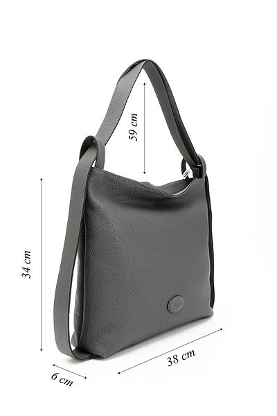 GÖNDERİ(R) GRAY FLOTER Gön Platinum Genuine Leather Large Size Women's Shoulder And Backpack B7740