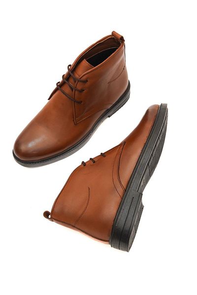 Mubiano Mbzyn2306-tb Tan Genuine Leather Lace Detailed Men's Boots & Boots