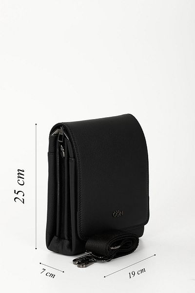 GÖNDERİ(R) BLACK Gön Genuine Leather Medium Size Unisex Shoulder Bag Q3672