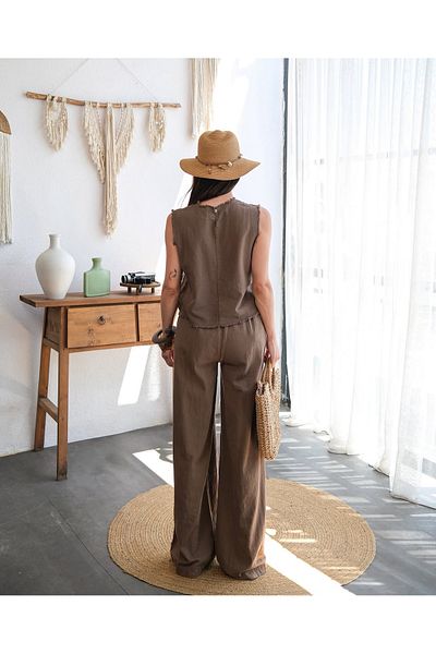 REFİŞ BUTİK VE AKSESUAR Linen Bluz Trousers Bohemian Suit