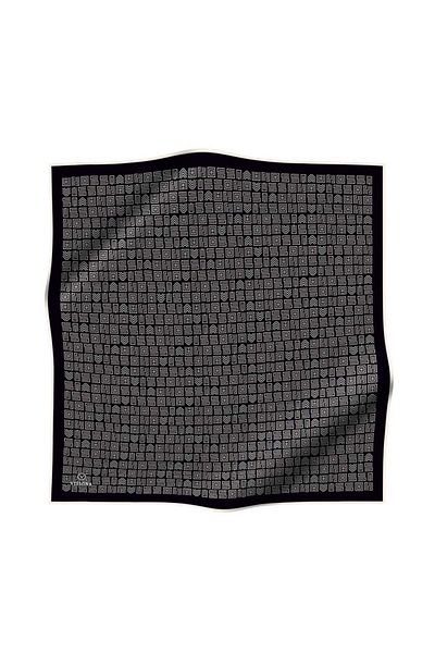 Vissona Μαύρη κρέμα 90x90 Twill Silk - Φουλάρι ραπτικής χειρός με έθνικ μοτίβο