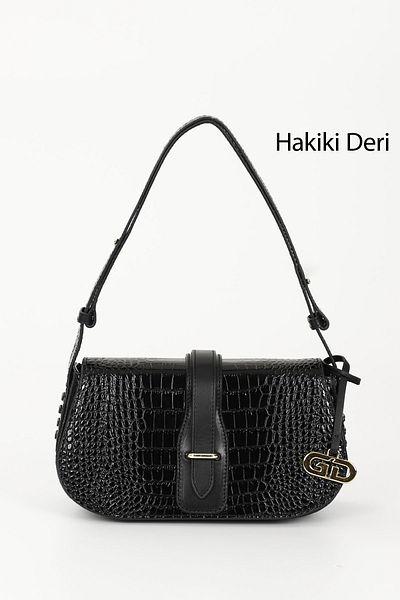 GÖNDERİ(R) Women's Black Krako Genuine Leather Hand and Shoulder Bag