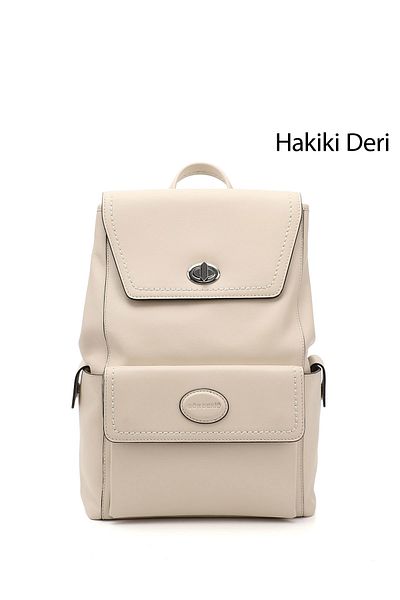 GÖNDERİ(R) BEIGE ANTIQUE Gön Platinum Genuine Leather Large Size Women's Backpack B3484