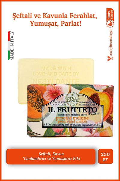Nesti Dante Il Frutteto Peach & Melon Solid Soap 250Gr |   Moisturizing and Revitalizing |   Peach and K