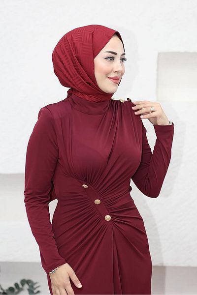 Neşeli Butik Women Lycra Button Detailed Islamic Dress Nms046