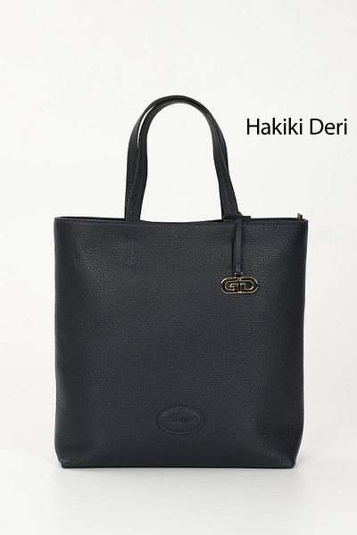 GÖNDERİ(R) NAVY BLUE FLOTER Gön Platinum Genuine Leather Large Size Women's Shoulder and Hand Bag B8179