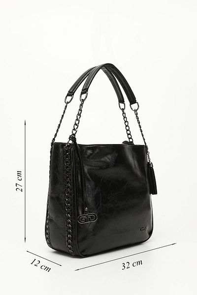 GÖNDERİ(R) Women/Girls Black Patent Leather Tassel Shoulder Bag