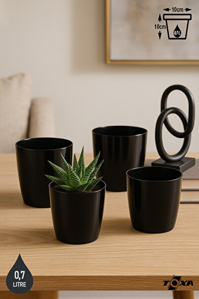 ToXA 4 Adet 0,68 Litre 10cm Siyah Küçük Boy Izgaralı Tabaksız Plastik Saksı Y...
