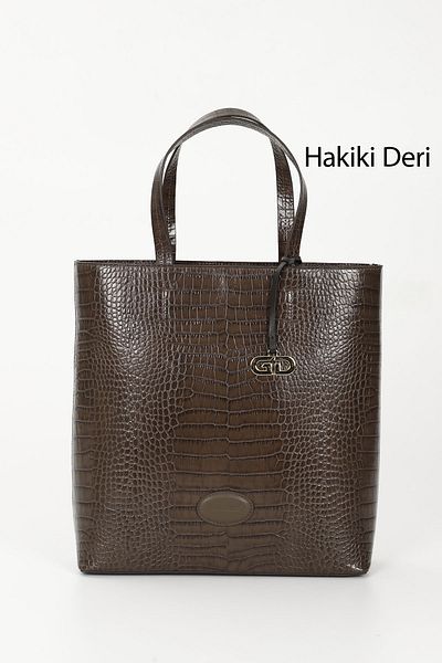 GÖNDERİ(R) Dark Mink Platinum Leather Women's Hand and Shoulder Bag Large Size