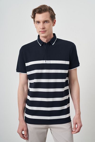 Morven Ανδρικό μπλουζάκι με γιακά πόλο Navy Blue Trend Ringer